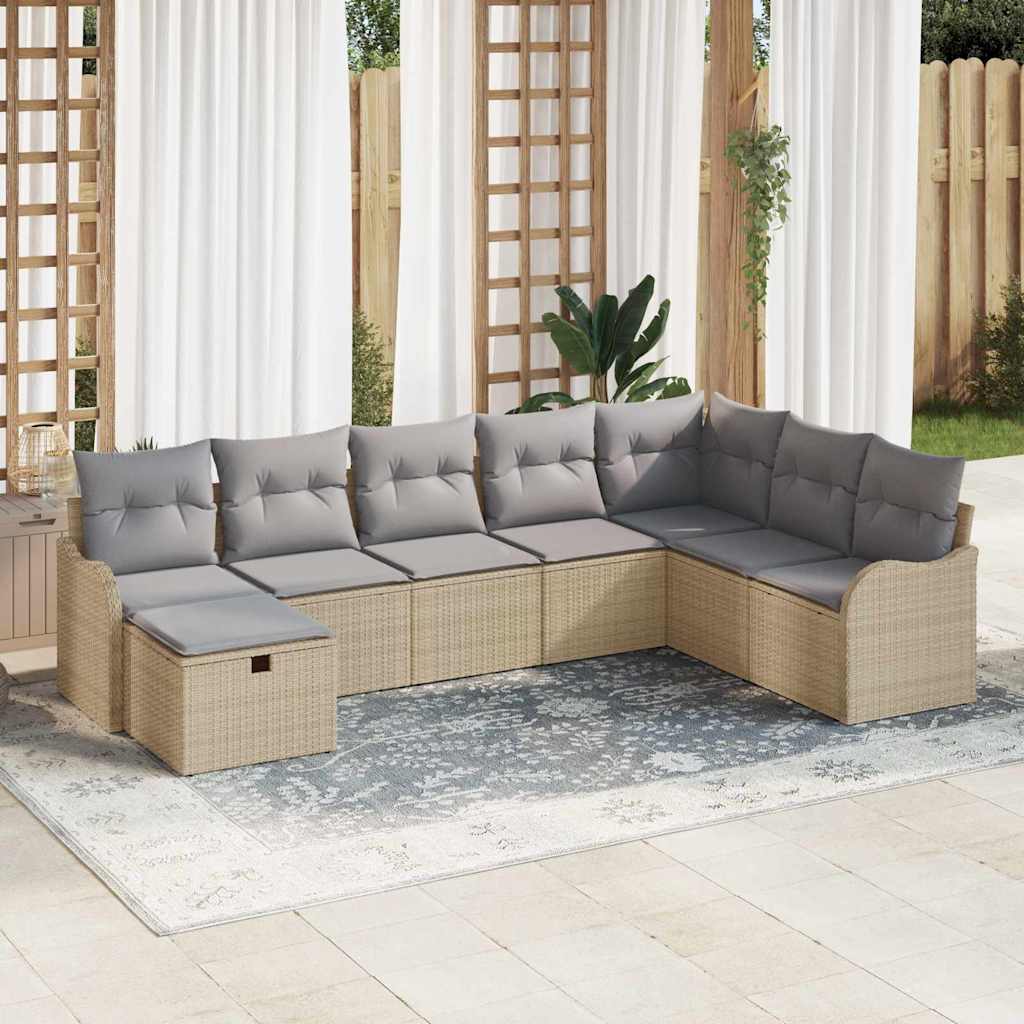 Bankstel Met Kussen Met Opslag 8 Pcs En Crème Poly Rattan