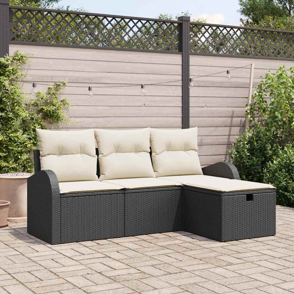 Bankstel Met Kussen Met Opslag 4 Pcs En Crème Poly Rattan