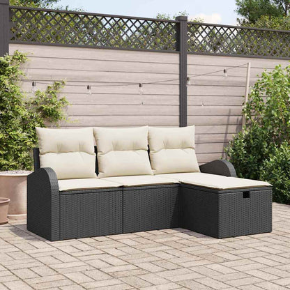 Bankstel Met Kussen Met Opslag 4 Pcs En Crème Poly Rattan