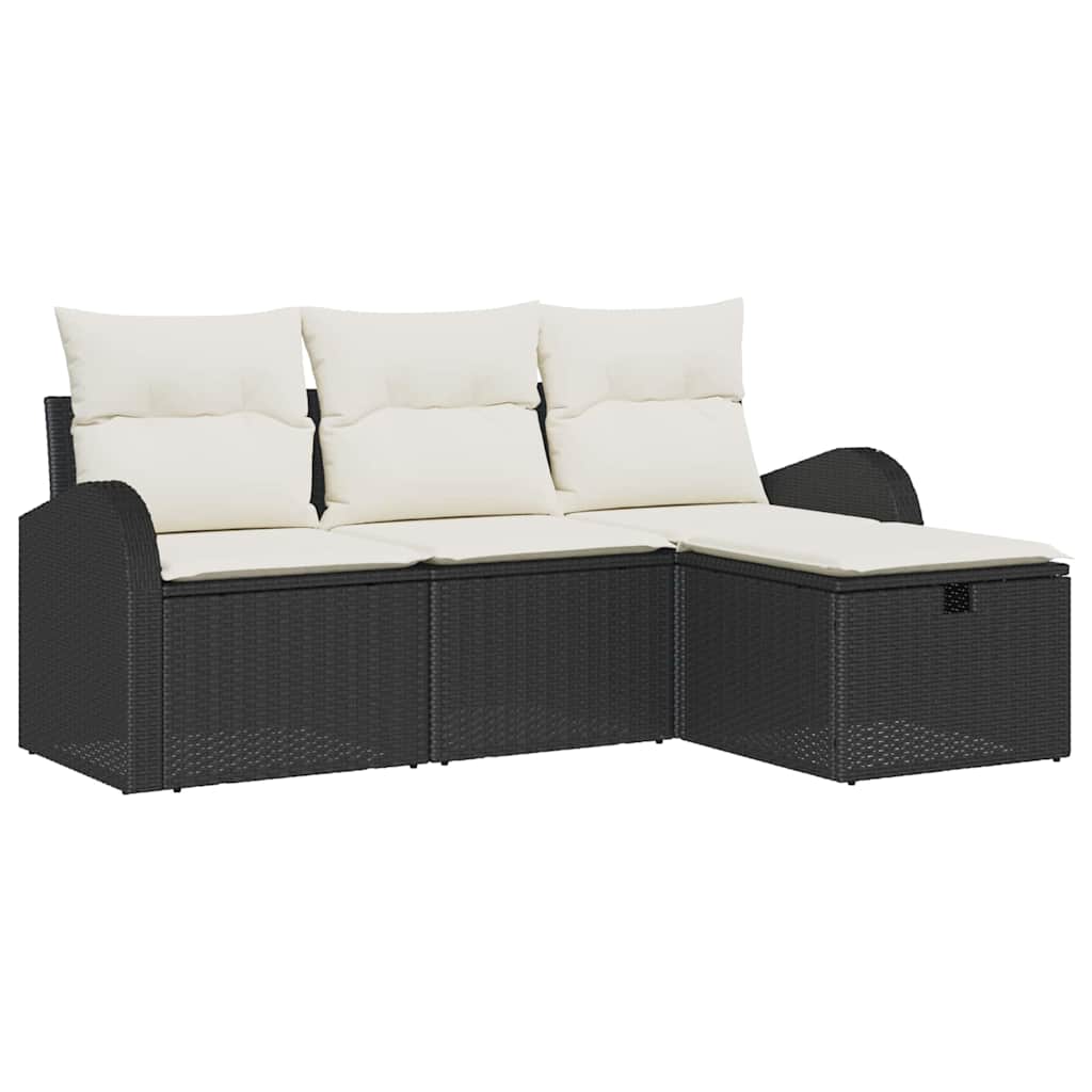 Bankstel Met Kussen Met Opslag 4 Pcs En Crème Poly Rattan