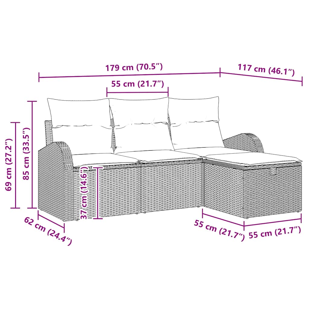 Bankstel Met Kussen Met Opslag 4 Pcs En Crème Poly Rattan