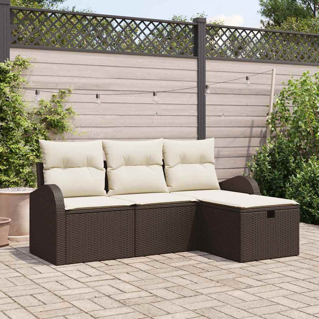 Bankstel Met Kussen Met Opslag 4 Pcs En Crème Poly Rattan