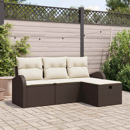 Bankstel Met Kussen Met Opslag 4 Pcs En Crème Poly Rattan