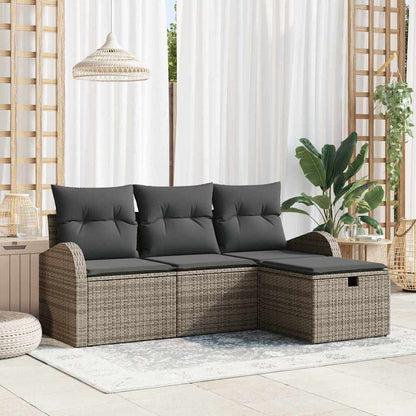 Bankstel Met Kussen Met Opslag 4 Pcs En Crème Poly Rattan
