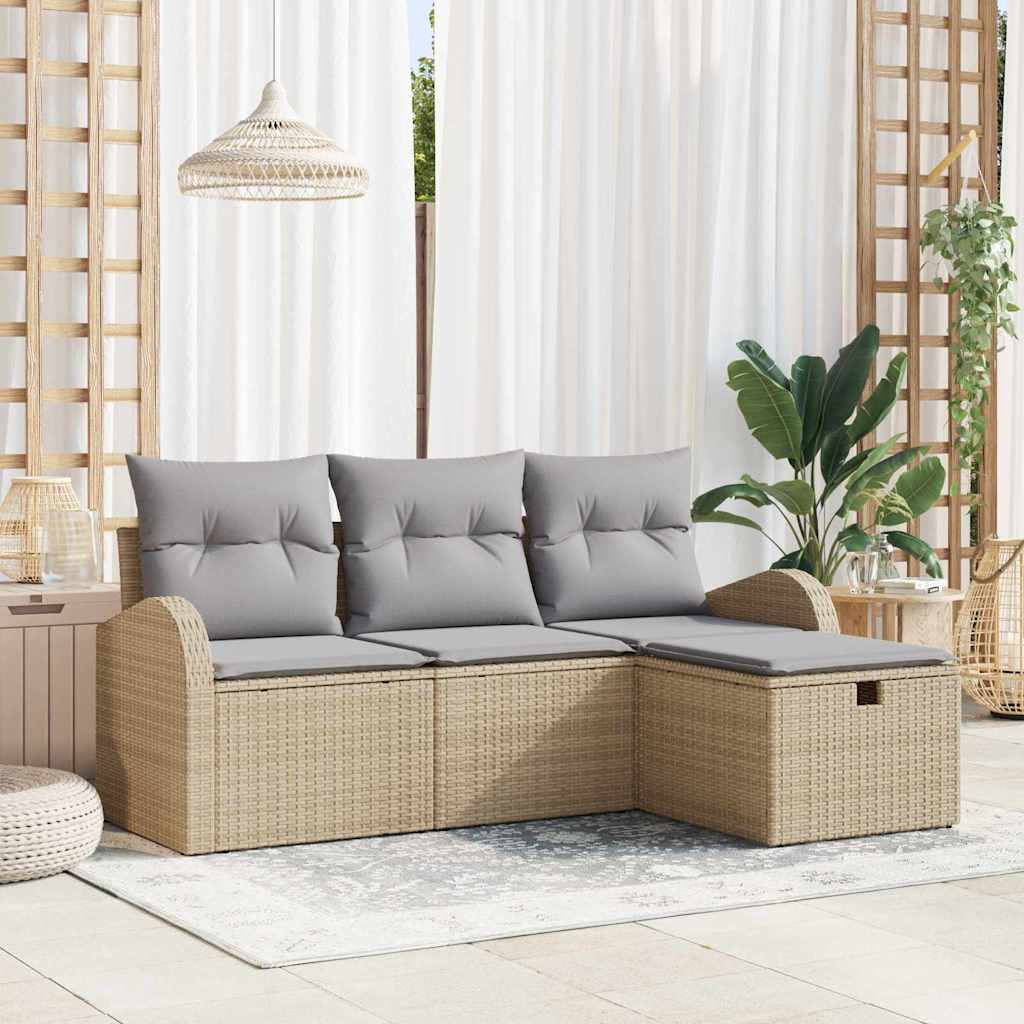 Bankstel Met Kussen Met Opslag 4 Pcs En Crème Poly Rattan