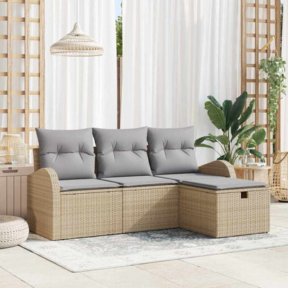 Bankstel Met Kussen Met Opslag 4 Pcs En Crème Poly Rattan