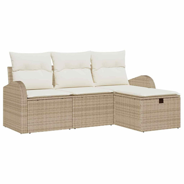Bankstel Met Kussen Met Opslag 4 Pcs En Crème Poly Rattan