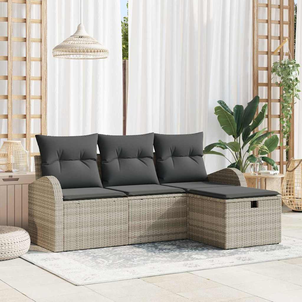 Bankstel Met Kussen Met Opslag 4 Pcs En Crème Poly Rattan
