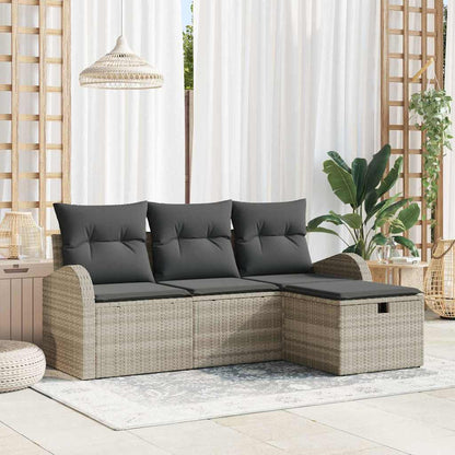Bankstel Met Kussen Met Opslag 4 Pcs En Crème Poly Rattan