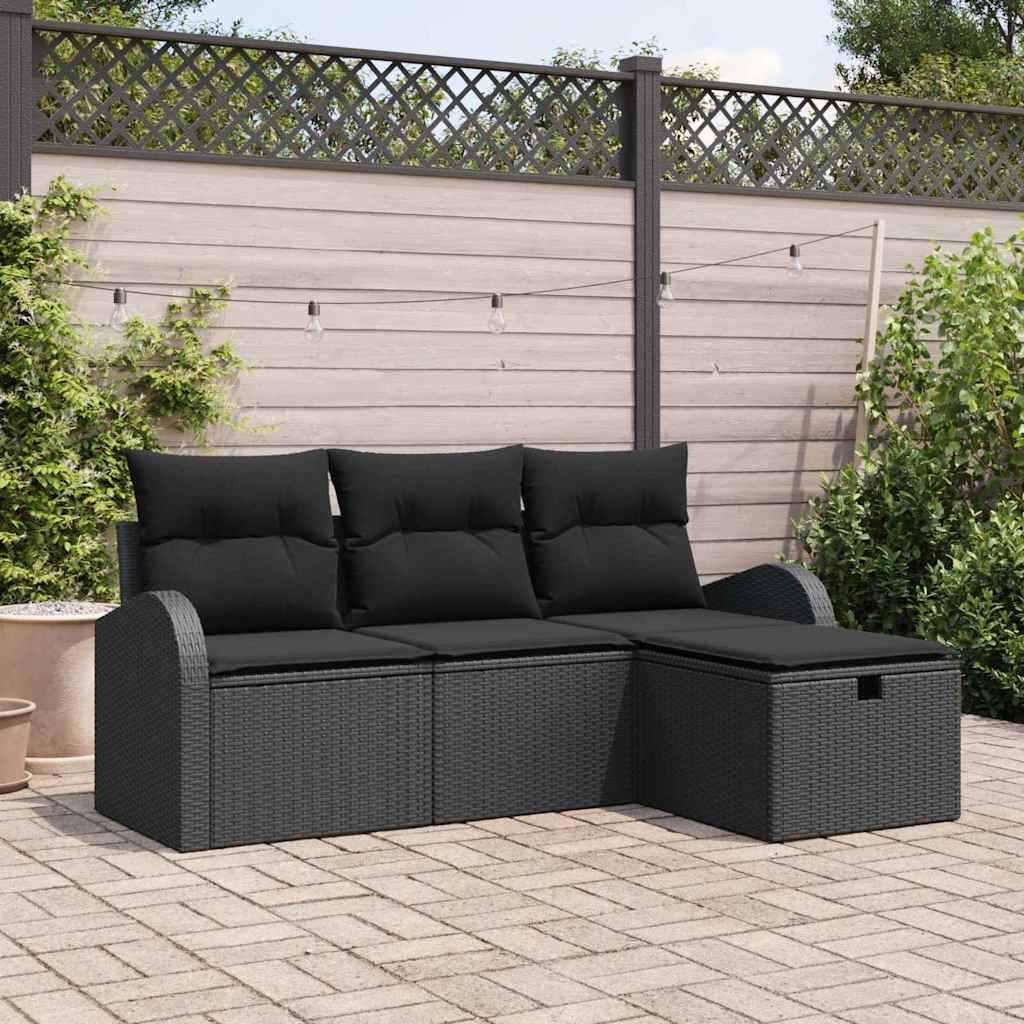 Bankstel Met Kussen Met Opslag 4 Pcs En Crème Poly Rattan