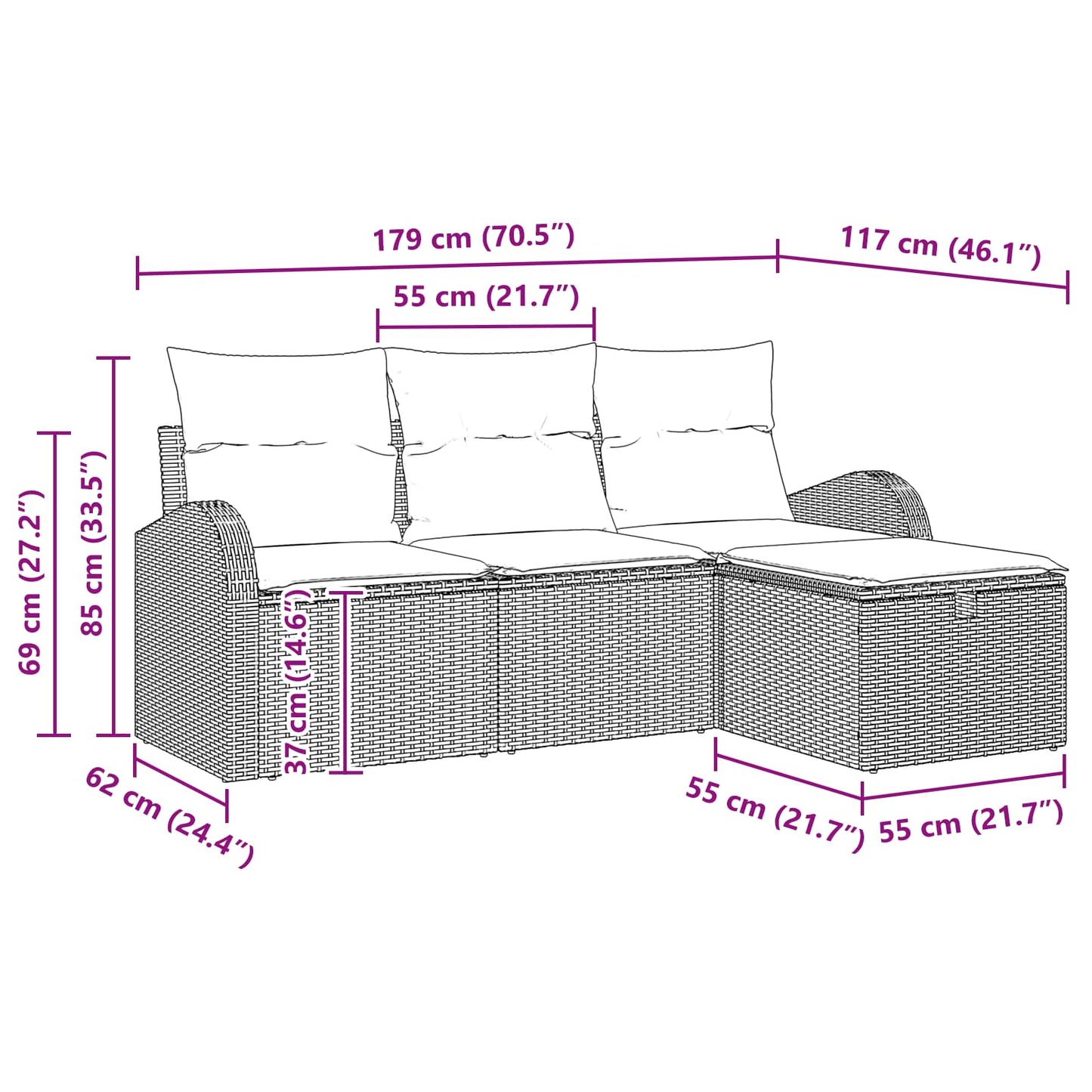 Bankstel Met Kussen Met Opslag 4 Pcs Poly Rattan