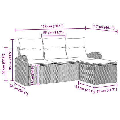 Bankstel Met Kussen Met Opslag 4 Pcs Poly Rattan