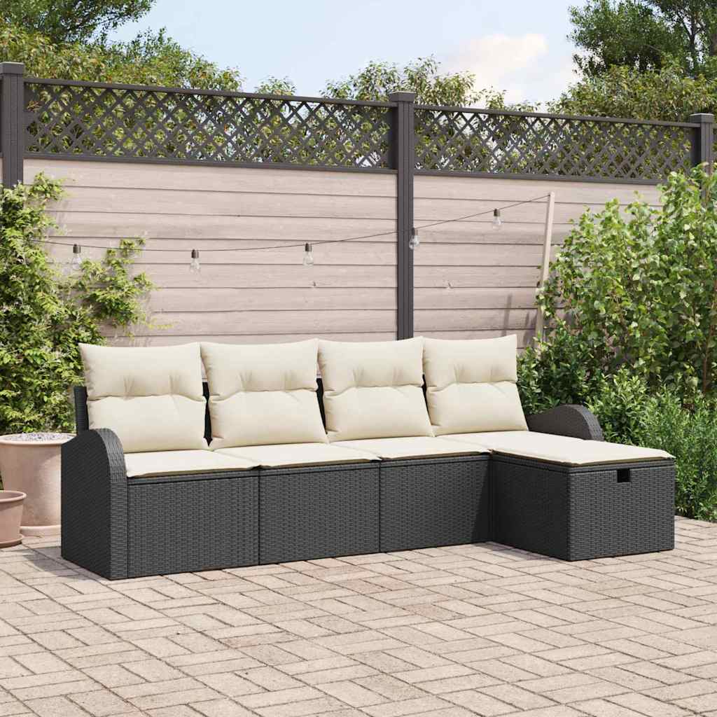 Bankstel Met Kussen Met Opslag 5 Pcs En Crème Poly Rattan