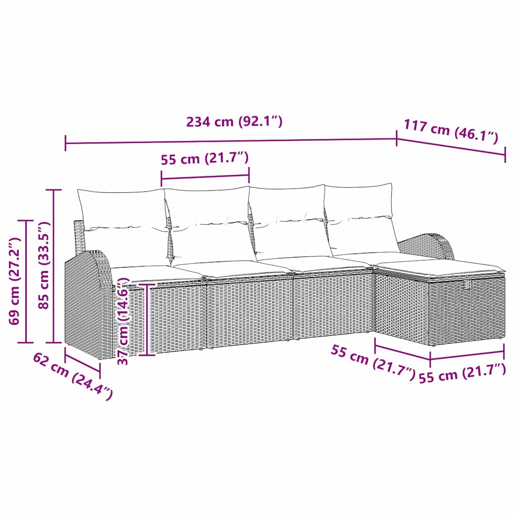 Bankstel Met Kussen Met Opslag 5 Pcs En Crème Poly Rattan
