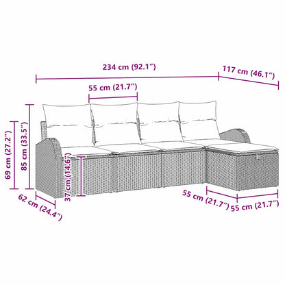 Bankstel Met Kussen Met Opslag 5 Pcs En Crème Poly Rattan