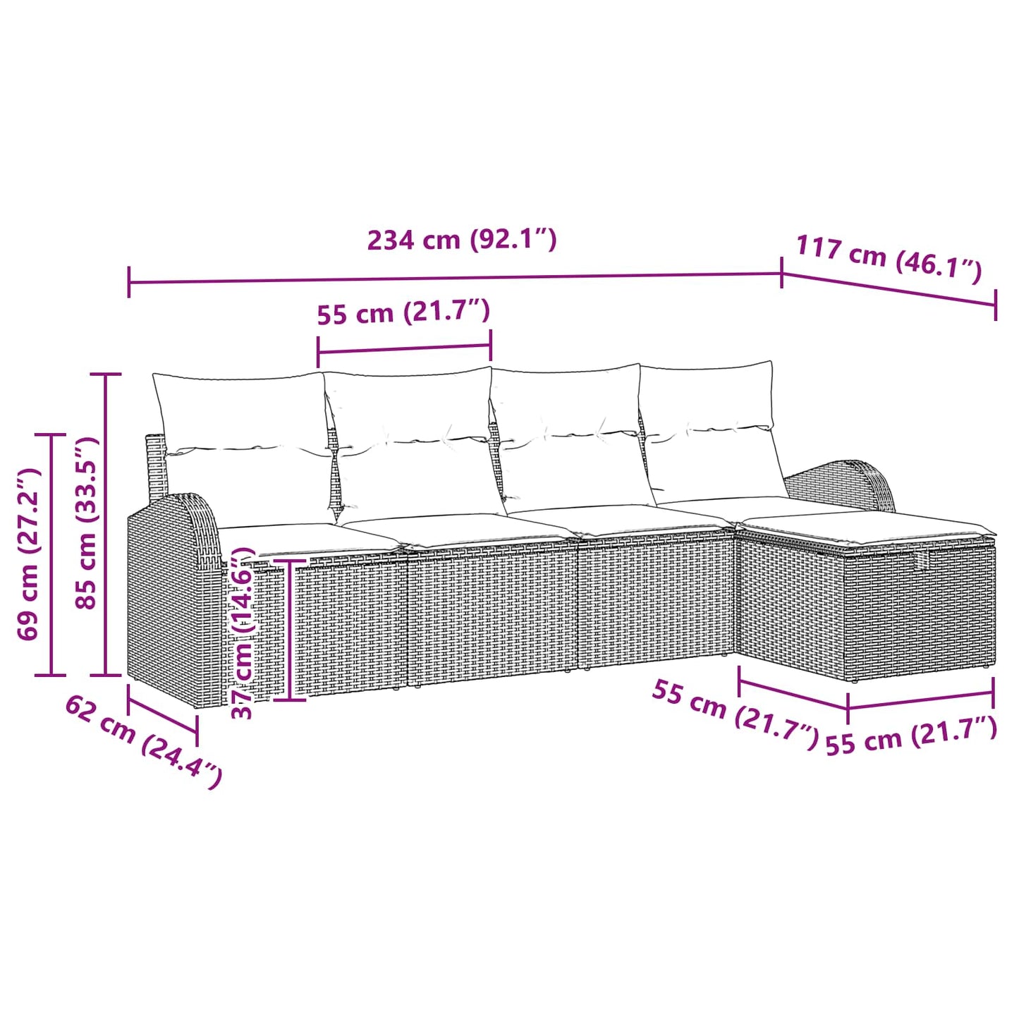 Bankstel Met Kussen Met Opslag 5 Pcs Poly Rattan
