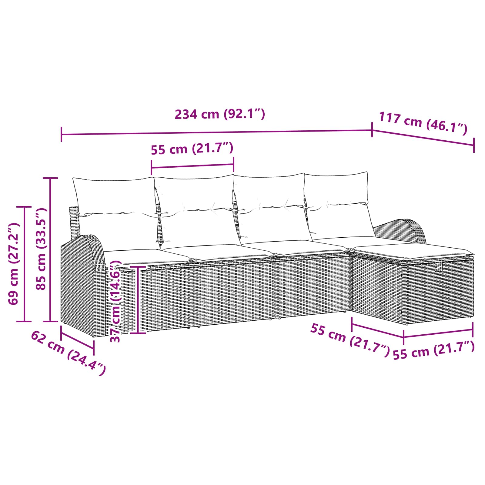 Bankstel Met Kussen Met Opslag 5 Pcs Poly Rattan