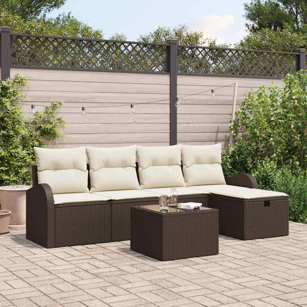 Bankstel Met Kussen Met Opslag 5 Pcs En Crème Poly Rattan