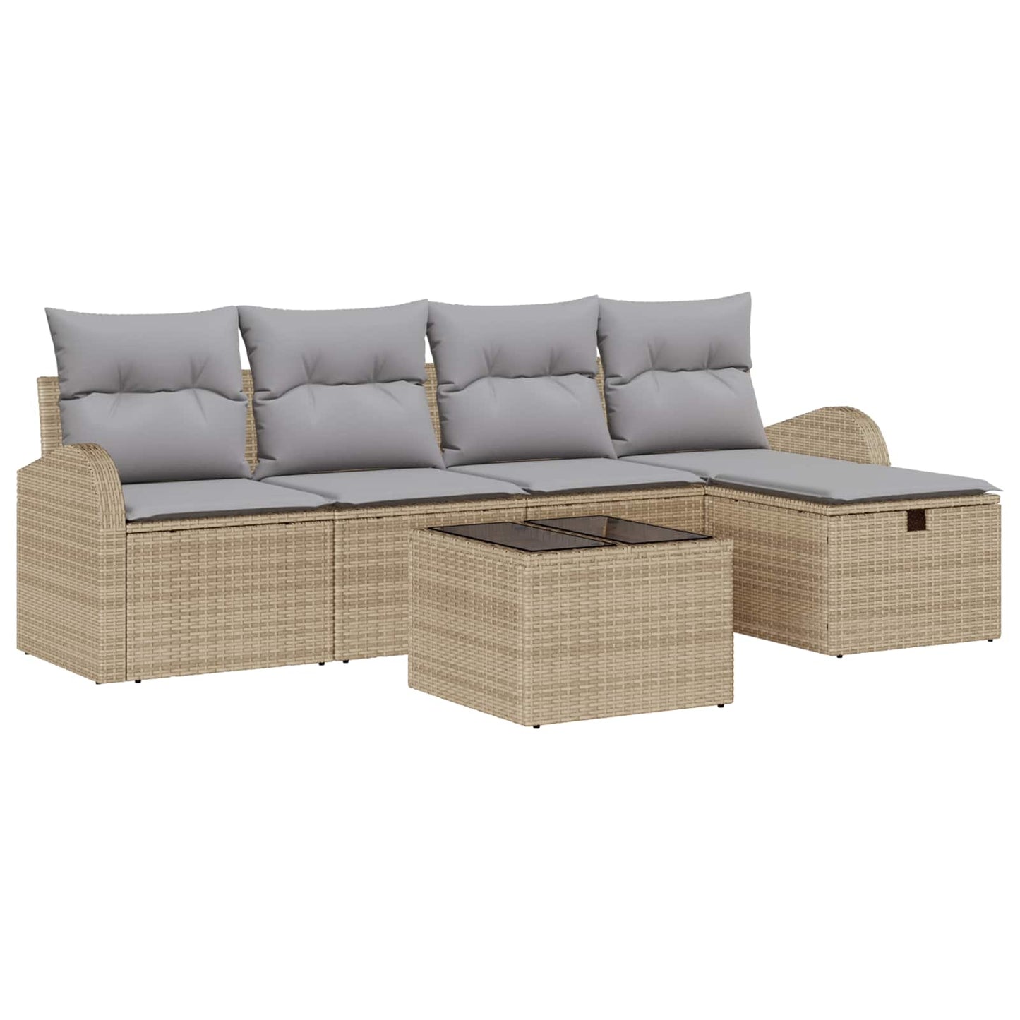 Bankstel Met Kussen Met Opslag 5 Pcs En Crème Poly Rattan