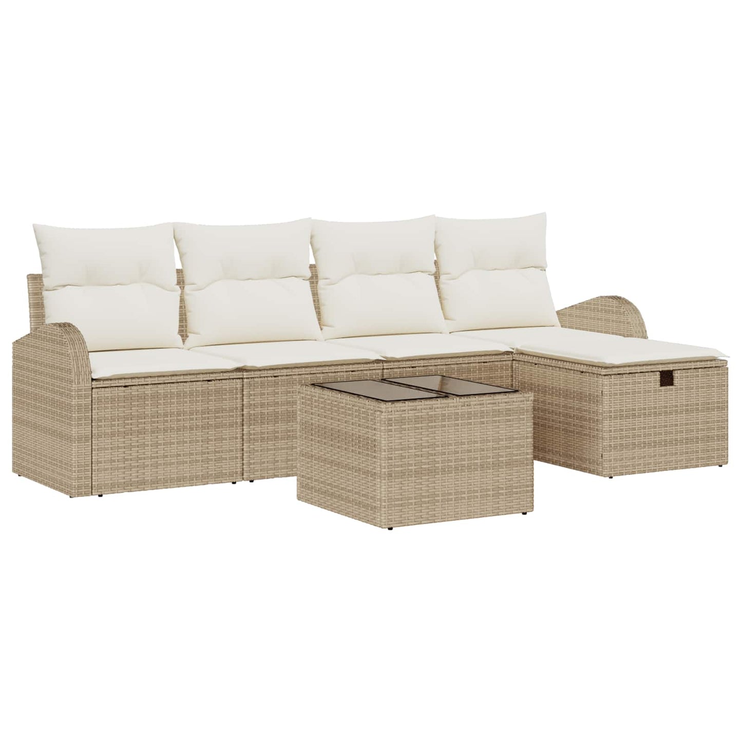 Bankstel Met Kussen Met Opslag 5 Pcs En Crème Poly Rattan