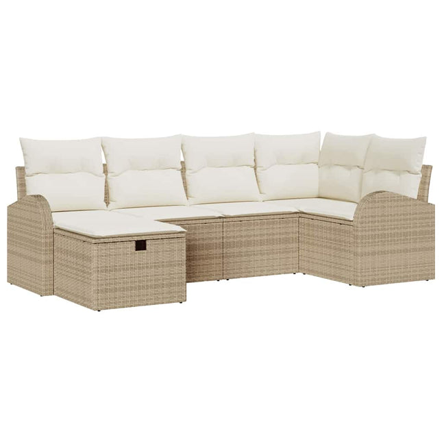 Bankstel 6 St Beige En Crème Poly Rattan