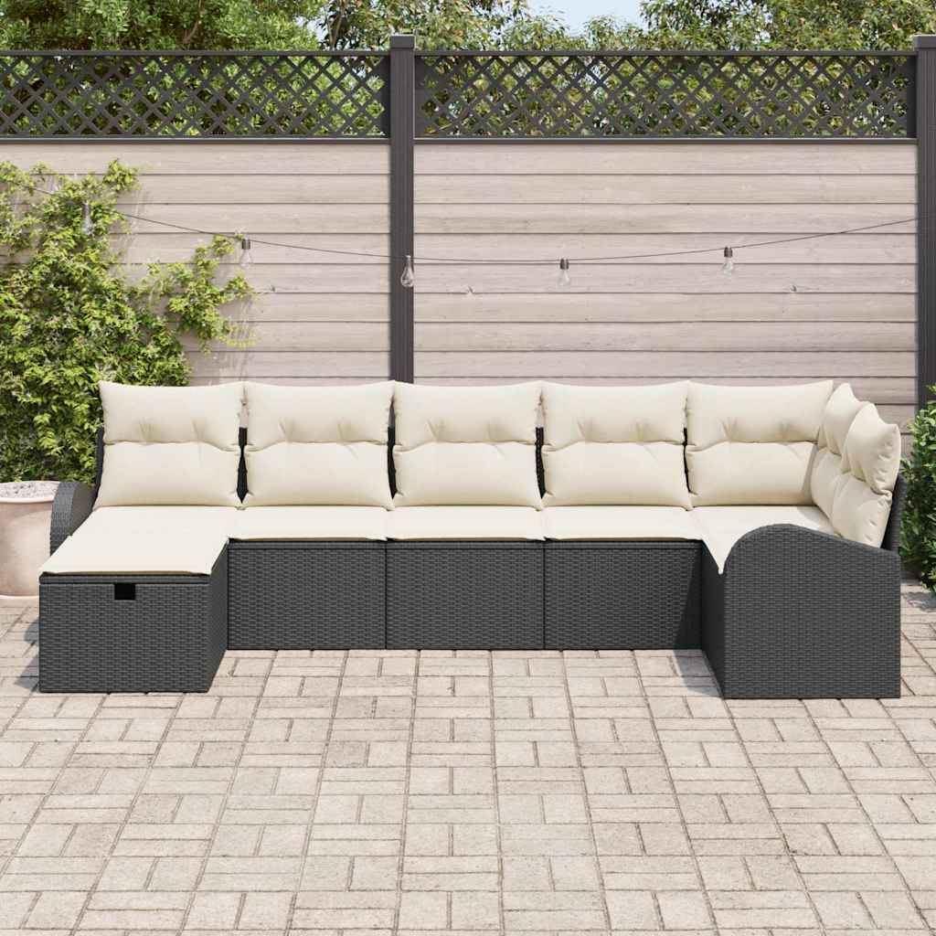 Bankstel Met Kussen Met Opslag 7 Pcs En Crème Poly Rattan