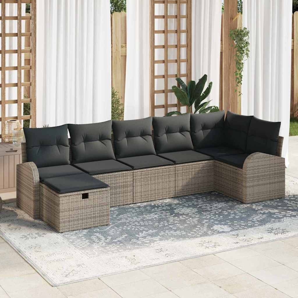 Bankstel Met Kussen Met Opslag 7 Pcs En Crème Poly Rattan