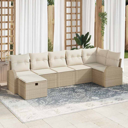 Bankstel Met Kussen Met Opslag 7 Pcs En Crème Poly Rattan