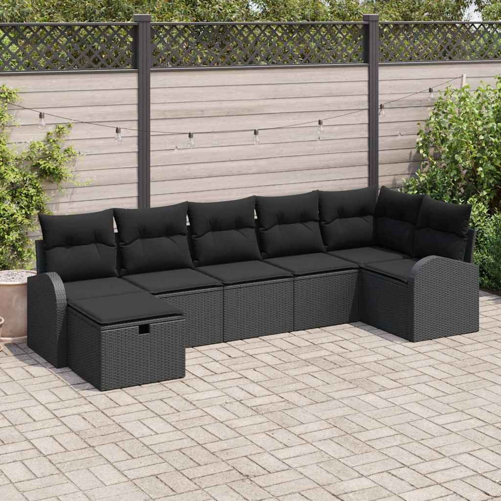 Bankstel Met Kussen Met Opslag 7 Pcs En Crème Poly Rattan