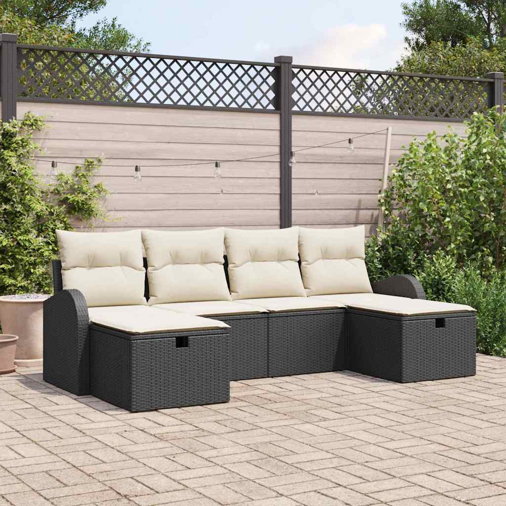 Bankstel Met Kussen Met Opslag 6 Pcs En Crème Poly Rattan