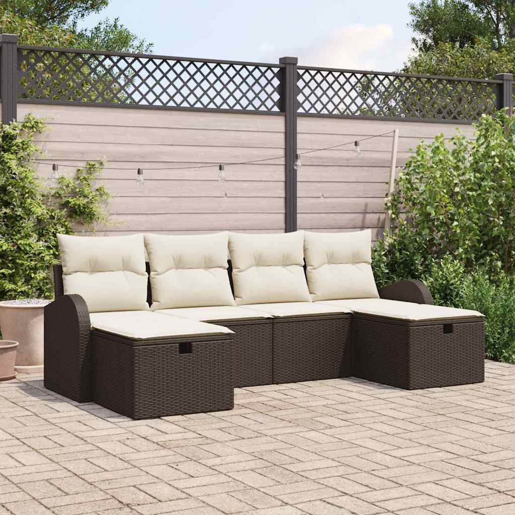 Bankstel Met Kussen Met Opslag 6 Pcs En Crème Poly Rattan
