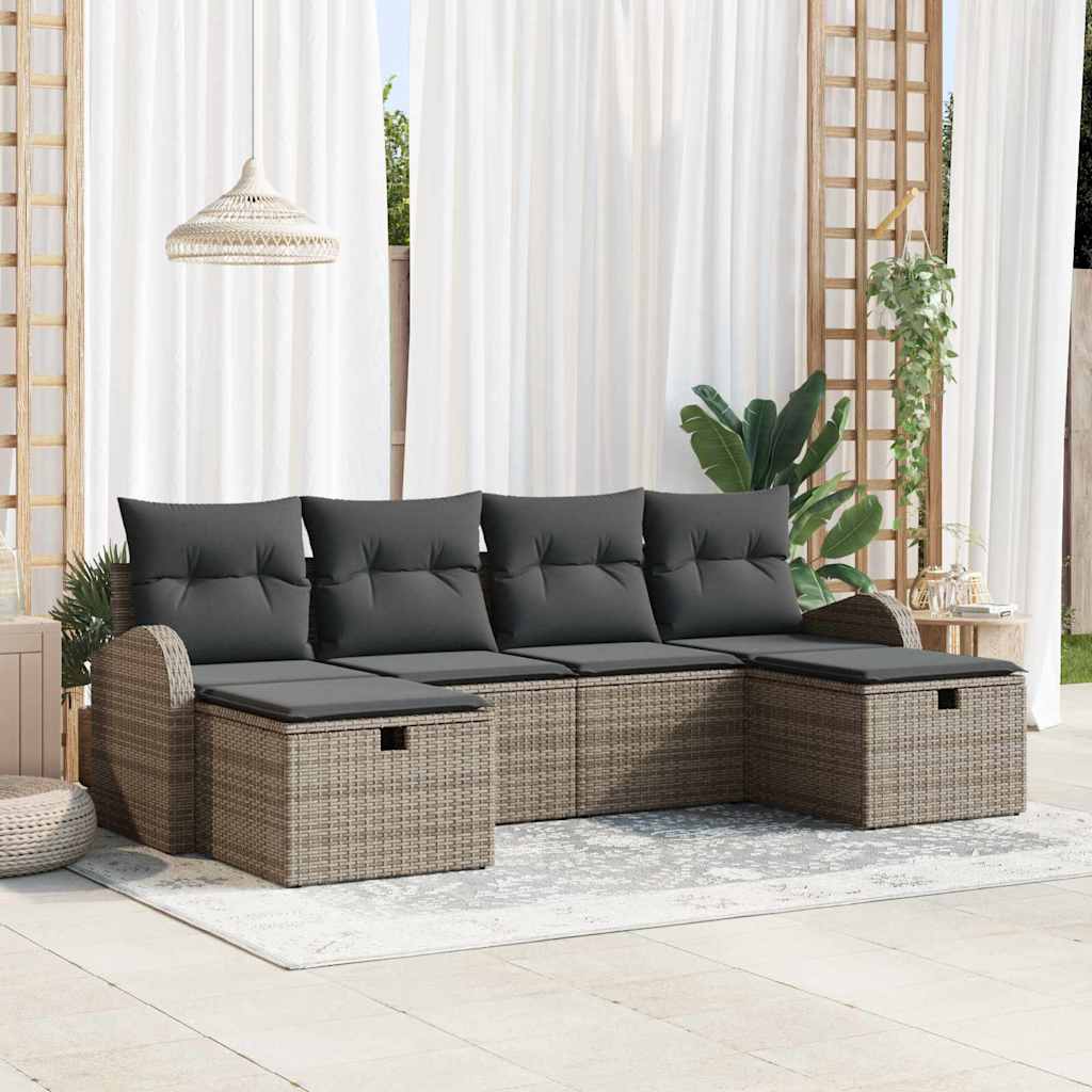 Bankstel Met Kussen Met Opslag 6 Pcs En Crème Poly Rattan