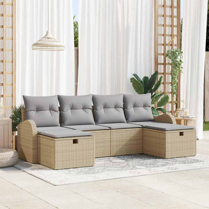 Bankstel Met Kussen Met Opslag 6 Pcs En Crème Poly Rattan