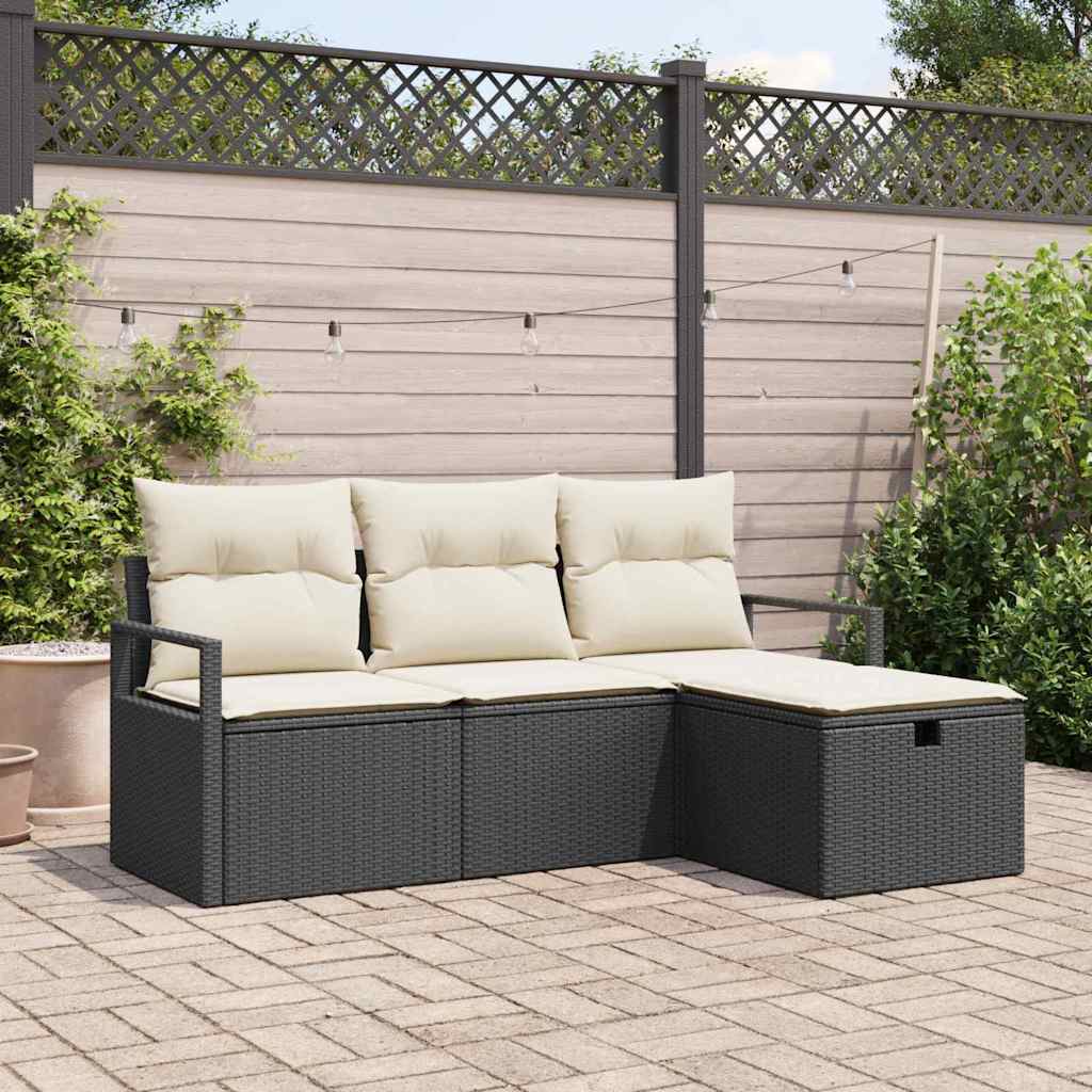 Bankstel Met Kussen Met Opslag 4 Pcs En Crème Poly Rattan