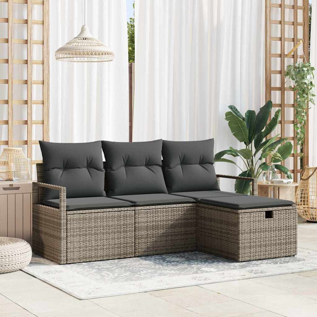 Bankstel Met Kussen Met Opslag 4 Pcs En Crème Poly Rattan