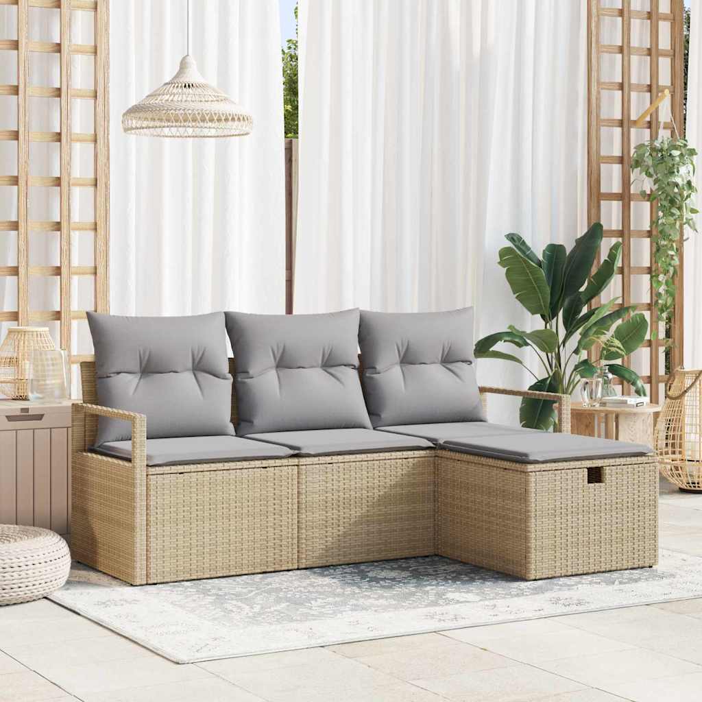 Bankstel Met Kussen Met Opslag 4 Pcs En Crème Poly Rattan