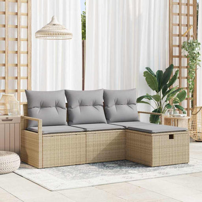 Bankstel Met Kussen Met Opslag 4 Pcs En Crème Poly Rattan