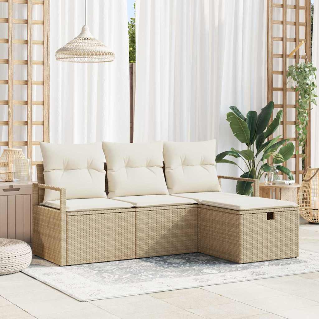 Bankstel Met Kussen Met Opslag 4 Pcs En Crème Poly Rattan