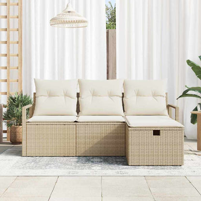 Bankstel Met Kussen Met Opslag 4 Pcs En Crème Poly Rattan