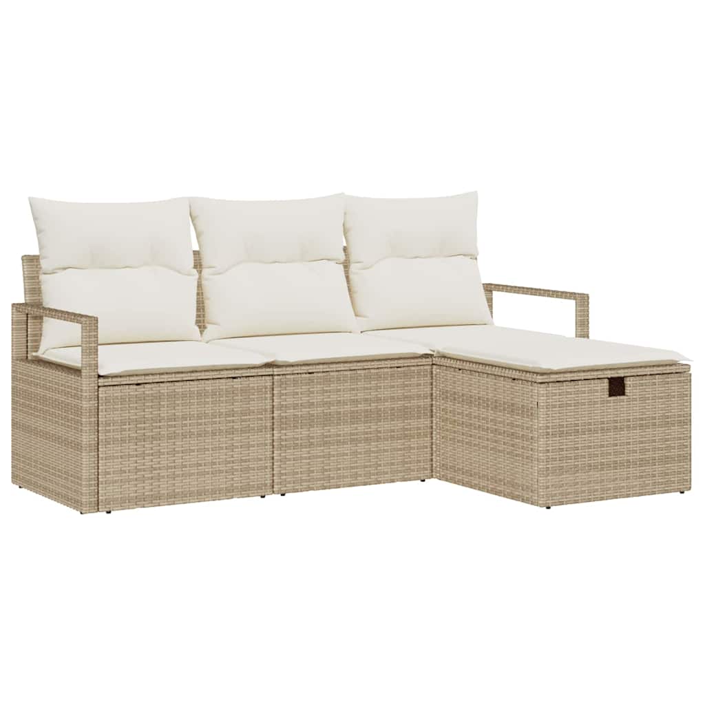 Bankstel Met Kussen Met Opslag 4 Pcs En Crème Poly Rattan