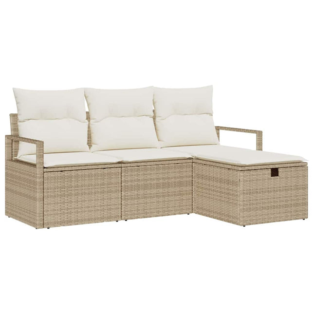 Bankstel Met Kussen Met Opslag 4 Pcs En Crème Poly Rattan