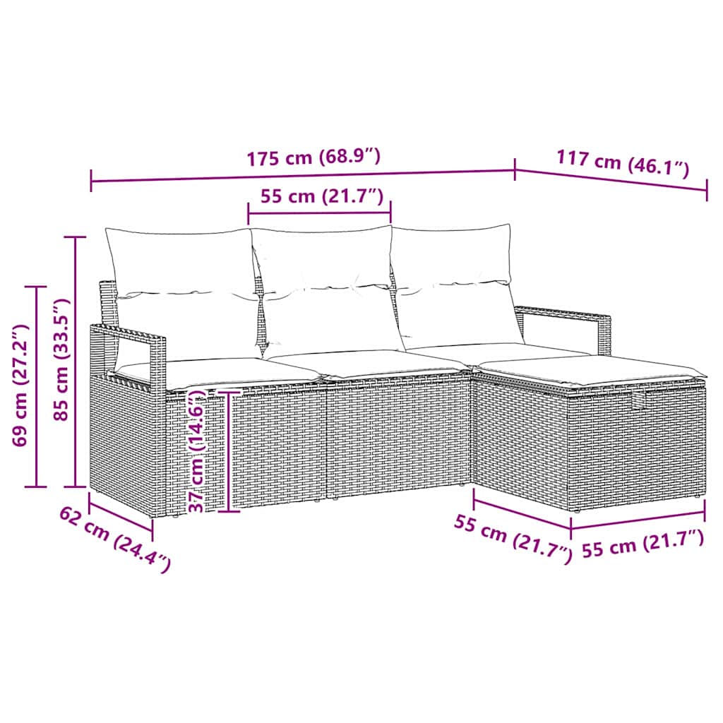 Bankstel Met Kussen Met Opslag 4 Pcs En Crème Poly Rattan