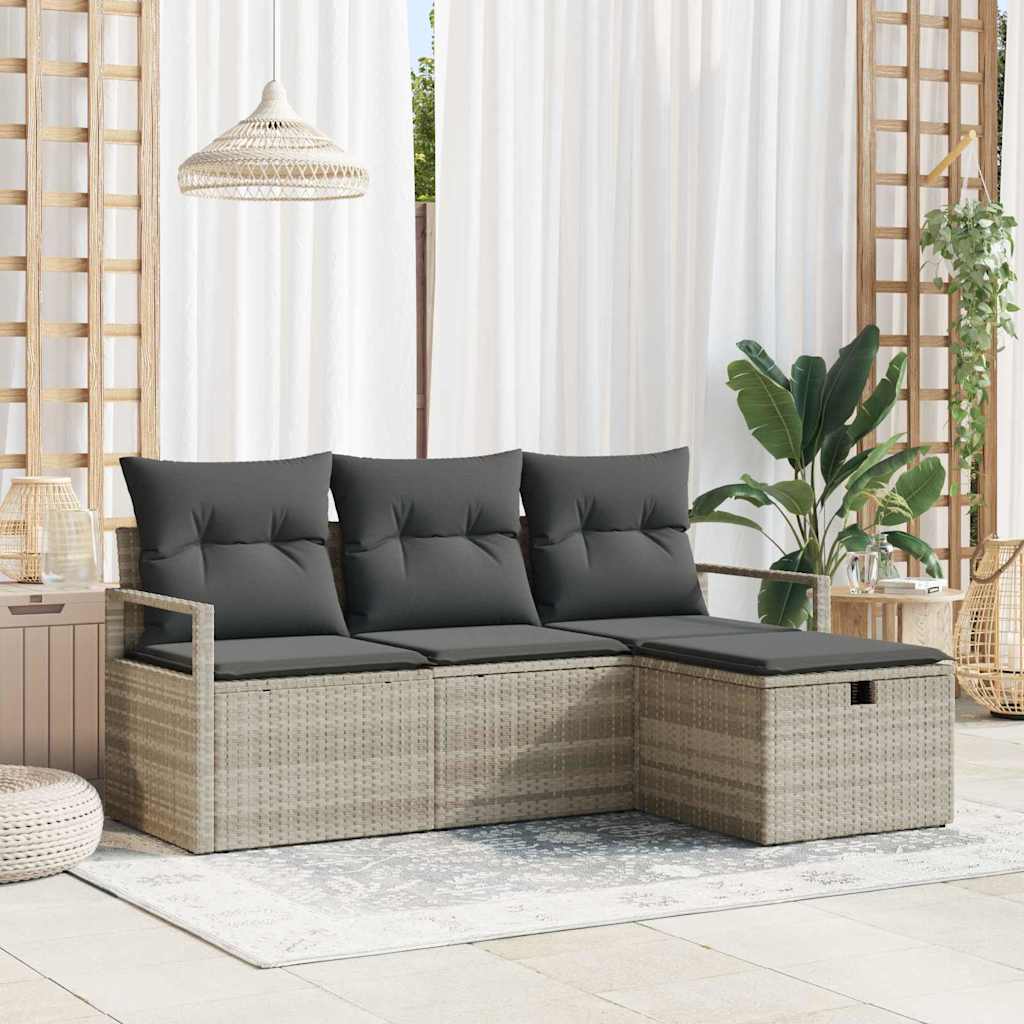 Bankstel Met Kussen Met Opslag 4 Pcs En Crème Poly Rattan
