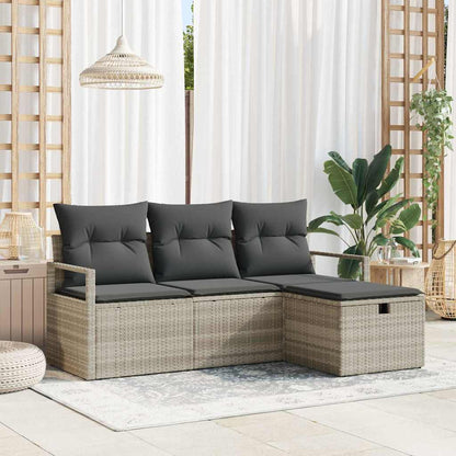Bankstel Met Kussen Met Opslag 4 Pcs En Crème Poly Rattan
