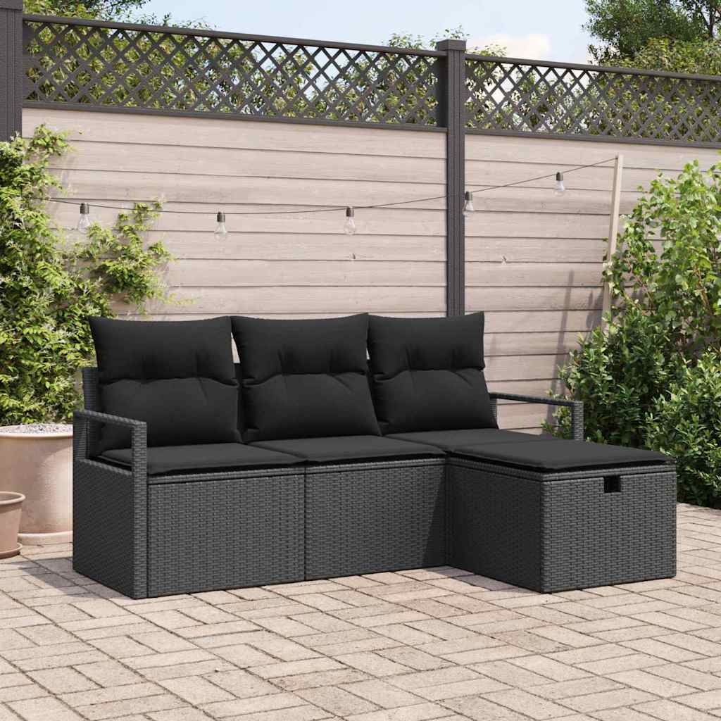 Bankstel Met Kussen Met Opslag 4 Pcs En Crème Poly Rattan