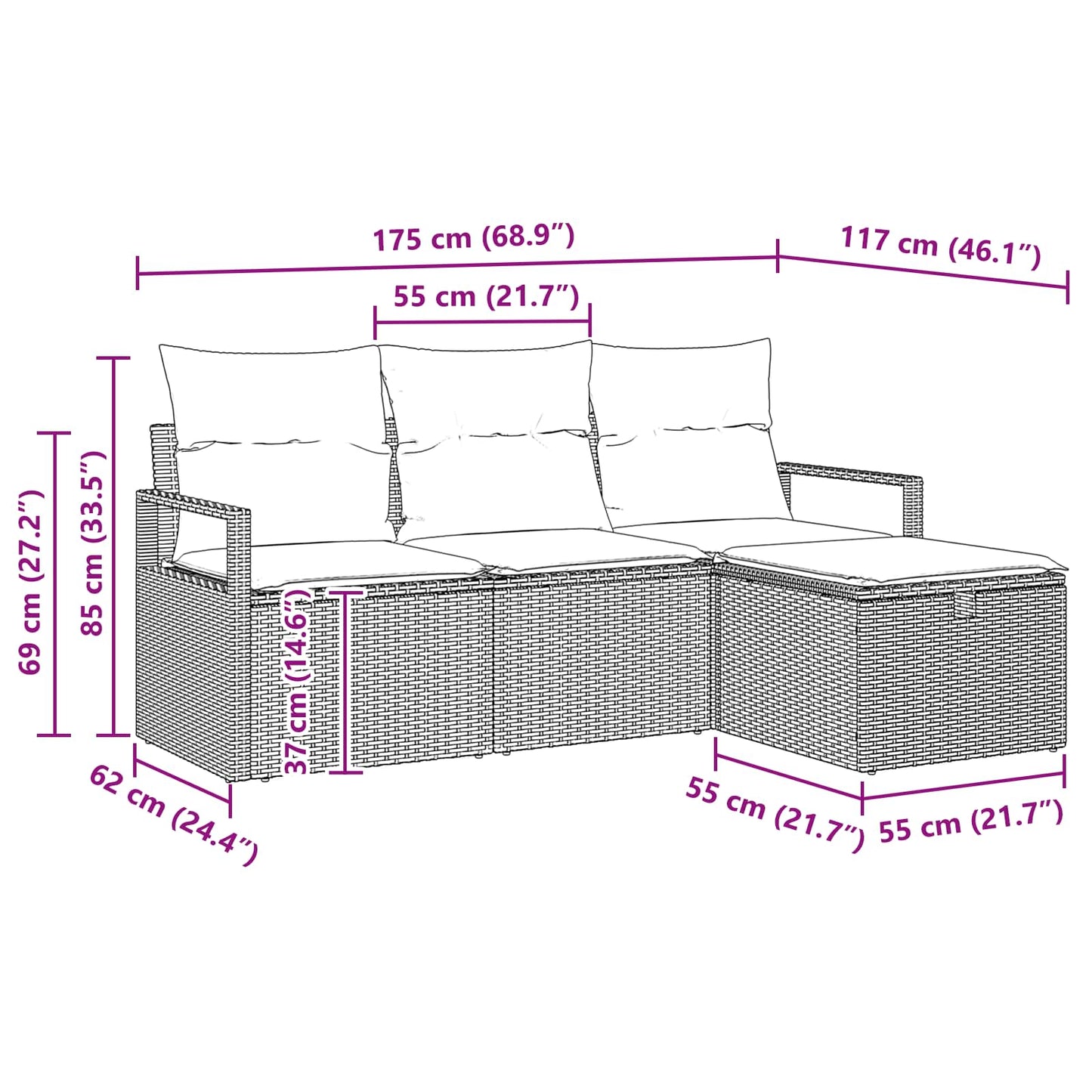 Bankstel Met Kussen Met Opslag 4 Pcs En Poly Rattan