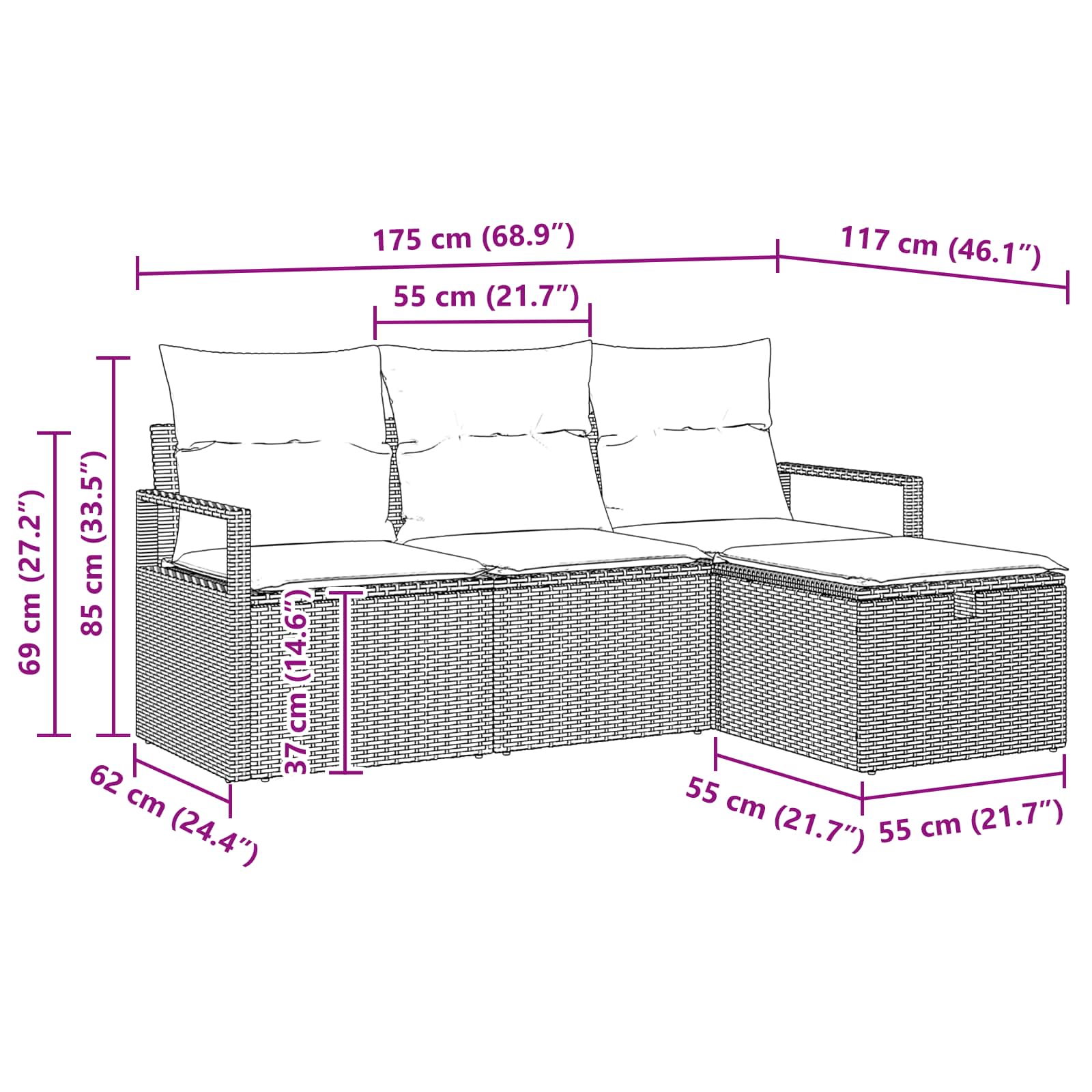 Bankstel Met Kussen Met Opslag 4 Pcs En Poly Rattan