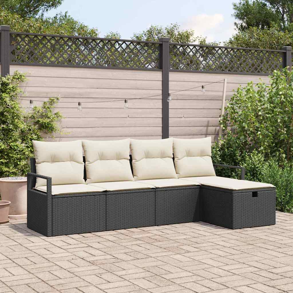 Bankstel Met Kussen Met Opslag 5 Pcs En Crème Poly Rattan