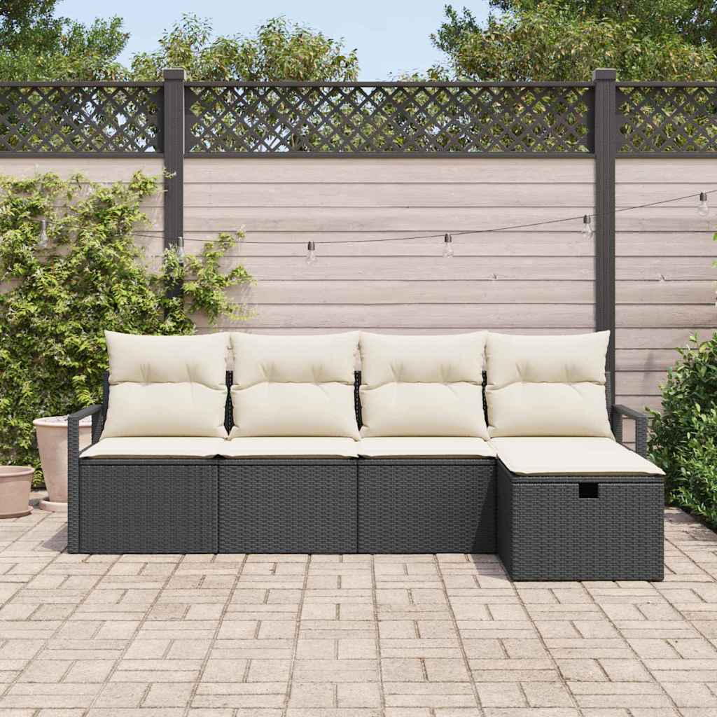 Bankstel Met Kussen Met Opslag 5 Pcs En Crème Poly Rattan