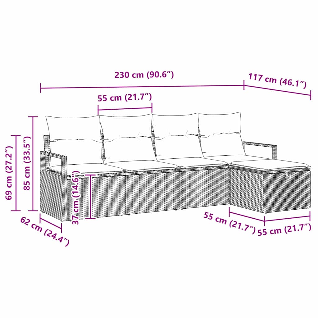 Bankstel Met Kussen Met Opslag 5 Pcs En Crème Poly Rattan